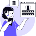 Drawing of a girl opening an online bank account